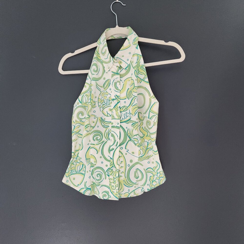 LILY PULITZER - NWOT - Size 2-  White Label Fish Print Halter Shirt